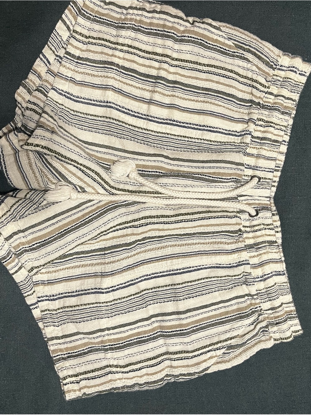 Natural Reflections Cream, Navy, and Olive Striped Women's Shorts